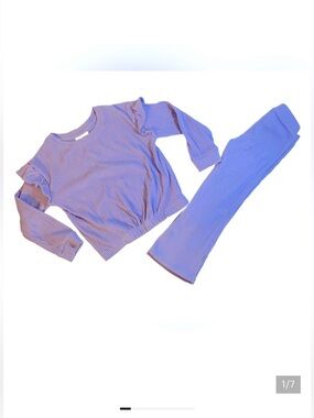 Cat & Jack Lavender Ribbed Ruffled Sleeve Top and Bell Bottom Pants Size 4T